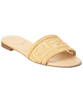 Fendi Sunshine FF Raffia Leather Slide Sandals